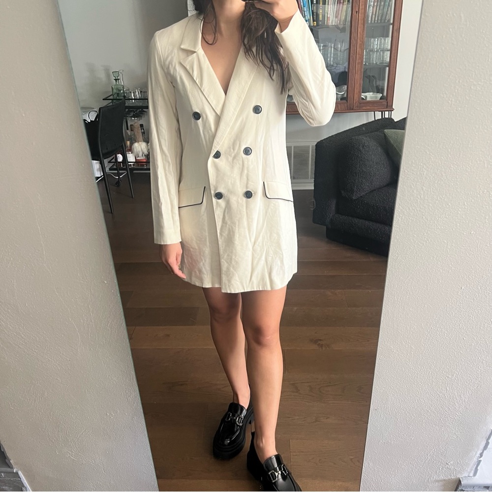 Zara Double Breasted White Blazer Jacket/Mini Dress Women Size M NWOT - Picture 3 of 4
